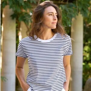 Frank & Eileen Black White Striped Women's Cotton Box Tee